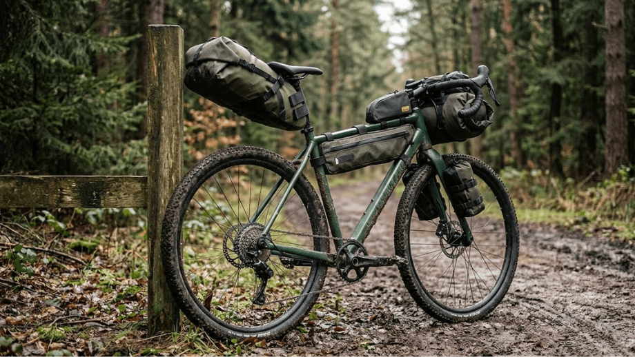 bikepacking aluminium of carbon gravelbike met fietstassen