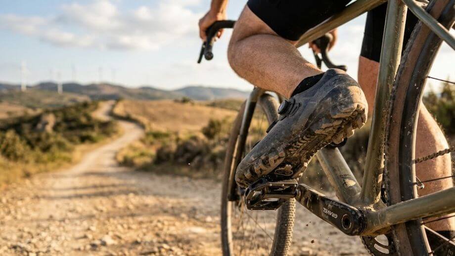 stabiele verbinding gravel fietsschoen pedaal platform comfort.