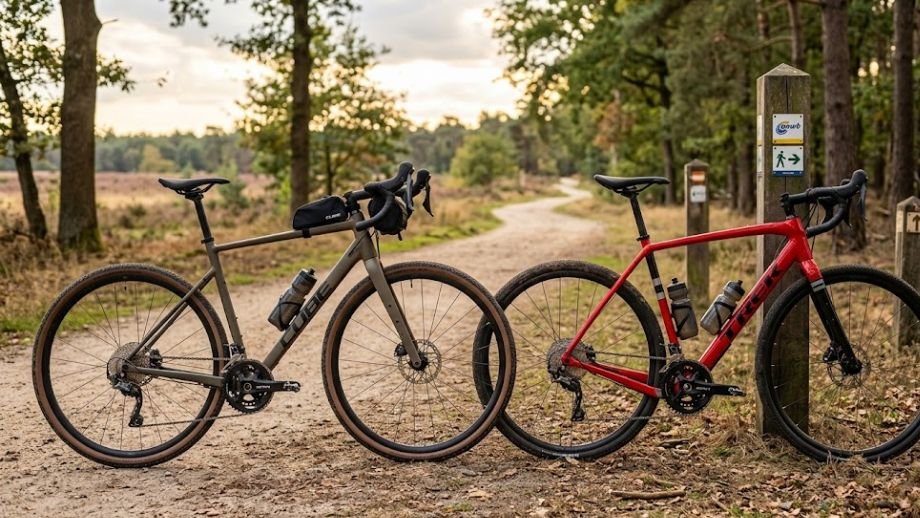Cube Nuroad Race en Trek Checkpoint ALR vergeleken 
als beste gravelbike voor 1500 euro op onverhard bospad