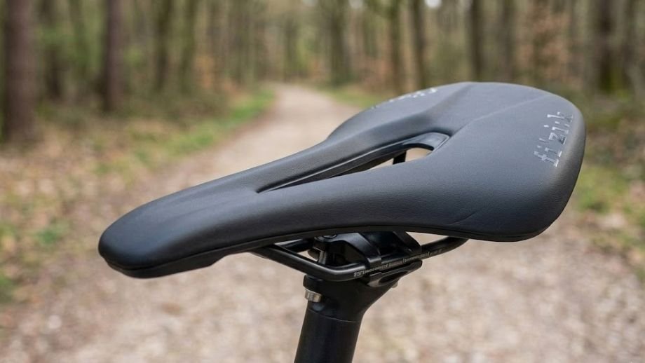 Close-up van de Fizik Terra Argo X5, gepositioneerd als het beste gravelbike zadel met een shortnose design voor technisch afdalen en klimmen.