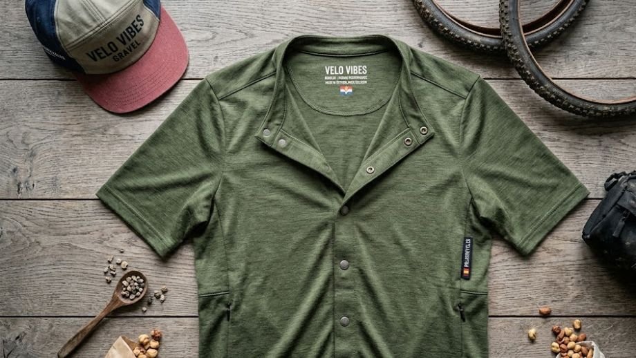 Een flatlay van een hoogwaardig merino gravel fietsshirt, ideaal voor gravelrijders in Nederland en België.