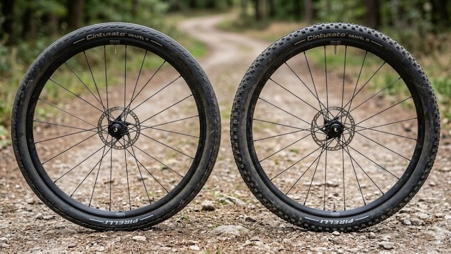 Welk gravelband profiel kiezen: Pirelli Cinturato H 
glad midden naast Cinturato M noppenprofiel vergeleken