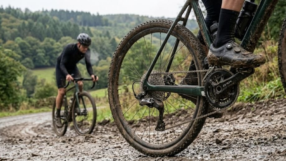 Shimano GRX SRAM XPLR verschil 1x groepset gravelbike Ardennen modder aandrijflijn