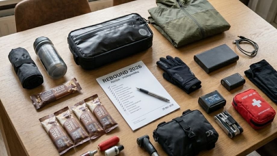 REBOUND voorbereiding checklist paklijst gravelbike tassen materiaal gels CO2 regenjack powerbank
