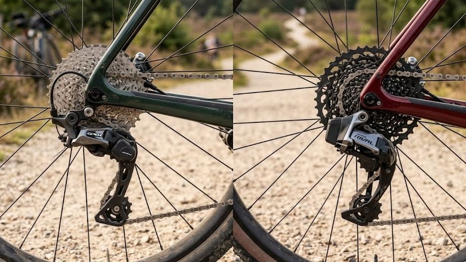 Shimano GRX SRAM XPLR verschil groepset derailleur gravelbike vergelijking naast elkaar