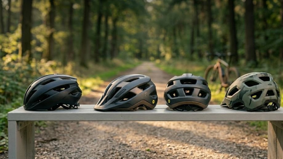 Verschil racehelm MTB helm en beste gravelhelm 
zichtbaar in nekdekking en ventilatiepatroon