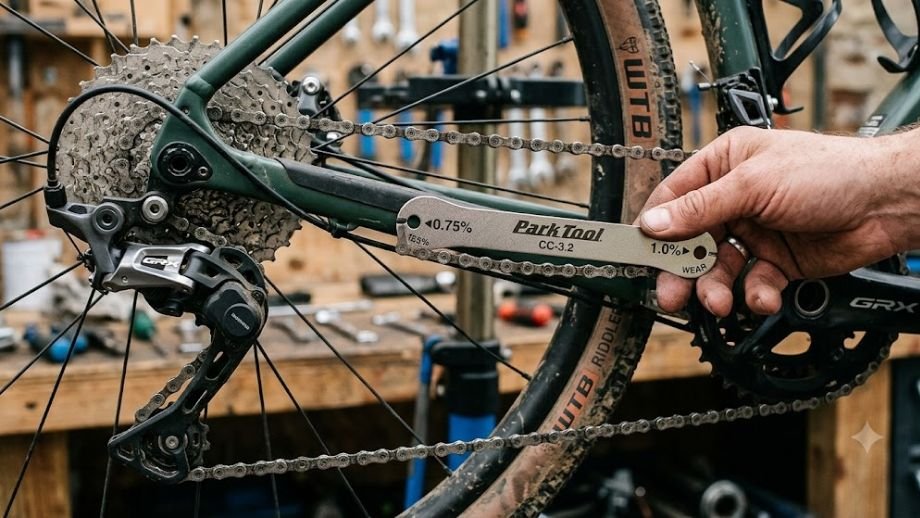  tweedehands gravelbike kopen kettingslijtage meten kettingslijtagemeter aandrijving inspectie