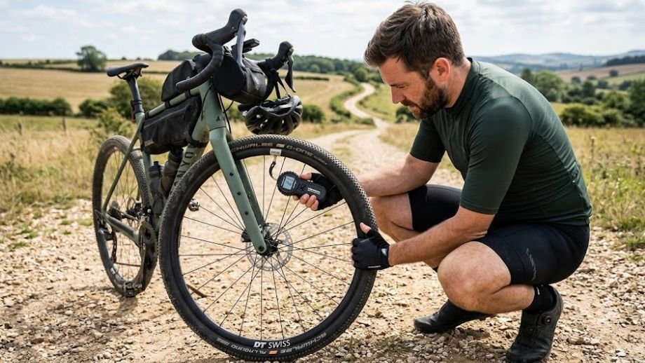 bandenspanning gravelbike gravelband 40 mm zijwand markering digitale drukmeter tabel gewicht tubeless bar psi