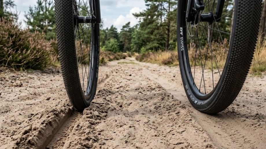bandenspanning gravelbike tubeless zand Veluwe contactvlek vergelijking smal spoor hoge druk breed spoor lage druk