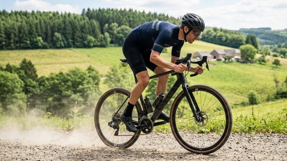race geometrie adventure geometrie gravelbike Canyon Grail CF SL lage aerodynamische positie snel stuurgedrag gravelpad rijder