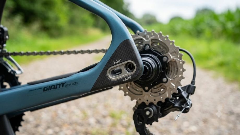 race geometrie adventure geometrie gravelbike Giant Revolt Advanced Flip Chip dropout progressive geometrie twee standen lang kort close-up