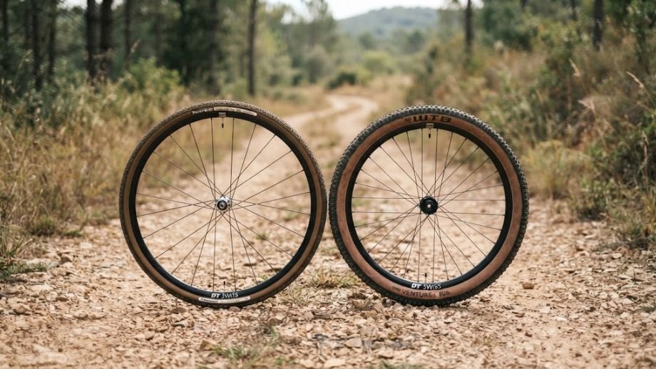 650b of 700c gravelbike vergelijking twee wielen naast elkaar 700c smalle band 650b brede band