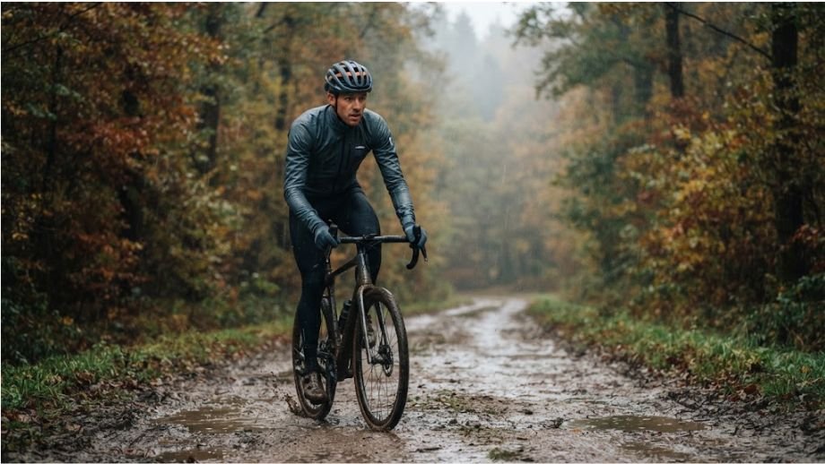 beste regenjas gravelbike 2026 gravelrijder regenjas nat onverhard pad Ardennen herfst regen zichtbaar