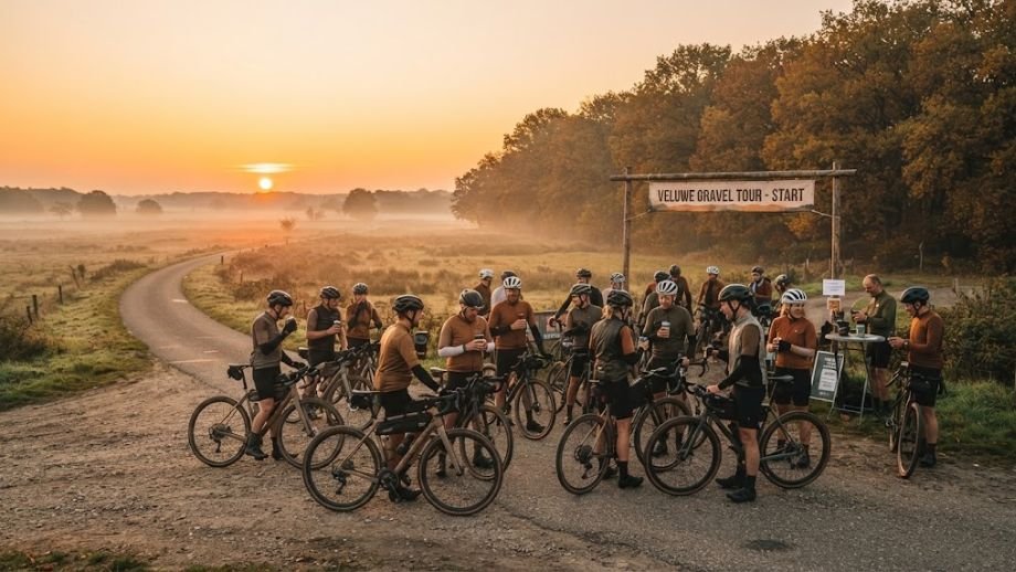 gravel events Nederland en België najaar 2026 gravel toertocht start herfst zonsopgang gravelrijders vertrek